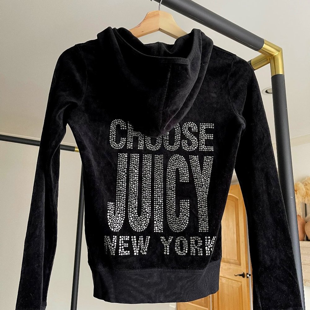 Juicy Couture Black Velour Bling Bedazzled Hoodie with New York size S